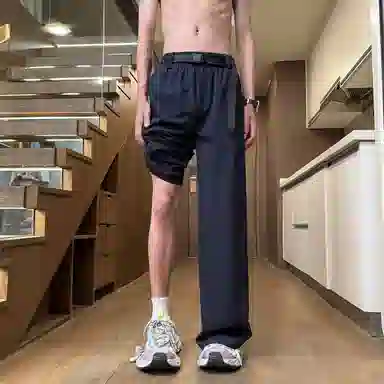 曼城 速干冰丝薄款美式宽松直筒阔腿松紧腰垂感百搭休闲裤 男女同款