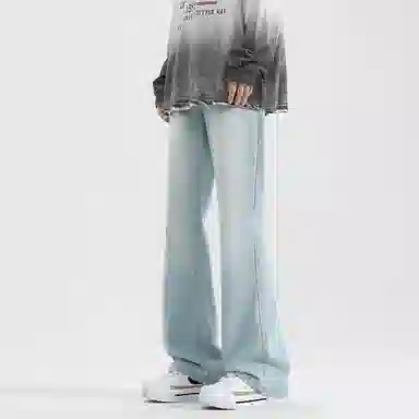 曼城 美式复古怀旧基础款水洗做旧弹力宽松显高显瘦日常通勤垂感窄版柔软舒适百搭透气废土风伐木卡哈特拉链休闲直筒牛仔裤 男女同款