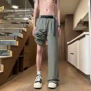 曼城 速干冰丝薄款美式宽松直筒阔腿松紧腰垂感百搭休闲裤 男女同款