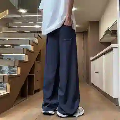曼城 速干冰丝薄款美式宽松直筒阔腿松紧腰垂感百搭休闲裤 男女同款