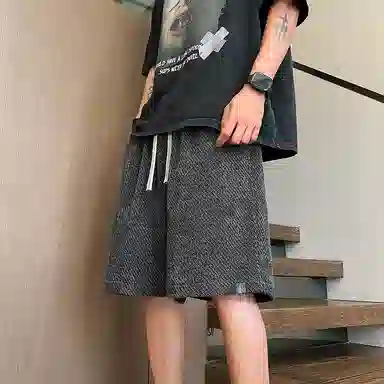 曼城 美式高街小香风细闪满天星宽松百搭抽绳高级感薄款舒适透气五分裤休闲短裤 男女同款
