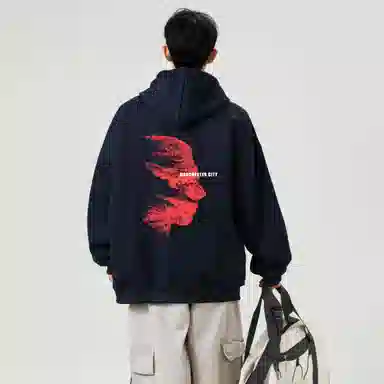 曼城 美式嘻哈经典卡通动漫手绘涂鸦字母印花时尚潮流宽松落肩日常通勤休闲运动百搭复古柔软亲肤长袖连帽卫衣 男女同款