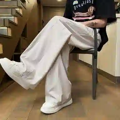 曼城 速干冰丝薄款美式宽松直筒阔腿松紧腰垂感百搭休闲裤 男女同款