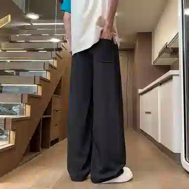 曼城 速干冰丝薄款美式宽松直筒阔腿松紧腰垂感百搭休闲裤 男女同款