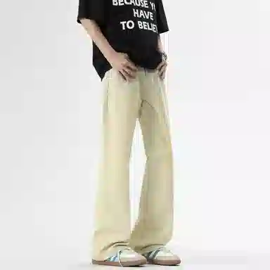 曼城 美式复古怀旧基础款水洗做旧弹力宽松显高显瘦日常通勤垂感窄版柔软舒适百搭透气废土风伐木卡哈特拉链休闲直筒牛仔裤 男女同款