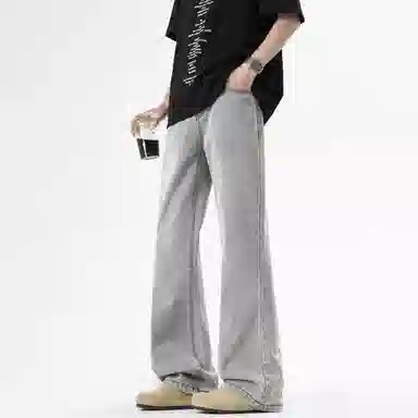 曼城 美式复古怀旧基础款水洗做旧弹力宽松显高显瘦日常通勤垂感窄版柔软舒适百搭透气废土风伐木卡哈特拉链休闲直筒牛仔裤 男女同款