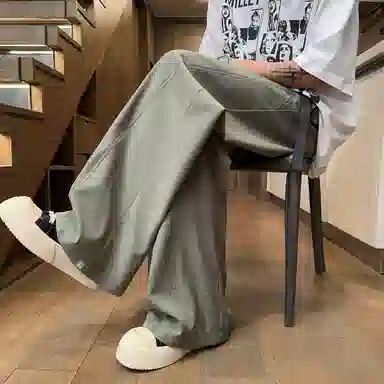 曼城 速干冰丝薄款美式宽松直筒阔腿松紧腰垂感百搭休闲裤 男女同款