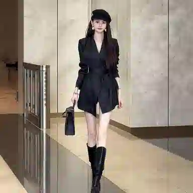桴生 韩系秋季时尚绑带长袖西服与复古翻领收腰尽显高级气质风衣 女款