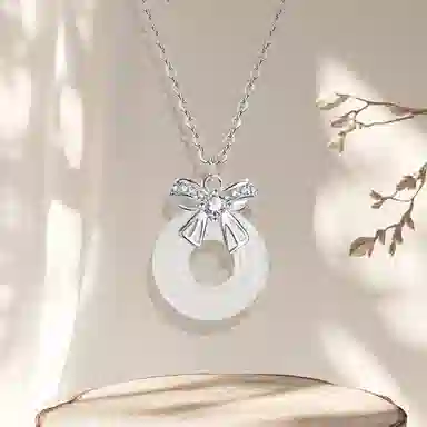 【高品质 I 附证书】 克兰茜 诸事顺遂新中式国风清冷感平安扣蝴蝶结小众设计高级感锁骨链 精致百搭轻奢气质好运 玉髓 项链 女款