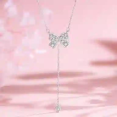 克兰茜 蝴蝶结流苏吊坠 精致轻奢优雅小众高级感锁骨链 合金 项链 女款 银色