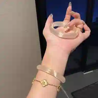 【高品质 I 提升气质】 克兰茜 新中式国风复古风格素圈镯子 精致显白清冷感古典香槟色旗袍汉服百搭学生好运 玻璃猫眼 手镯 女款