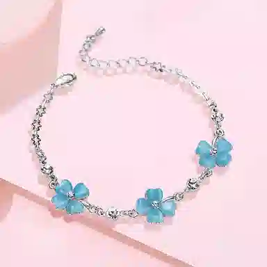 【幸运女神 I 请你发财！】 克兰茜 四叶草系列 浪漫精致甜美锁骨链 简约气质优雅心动日常百搭可调节手饰 玻璃猫眼 项链 女款