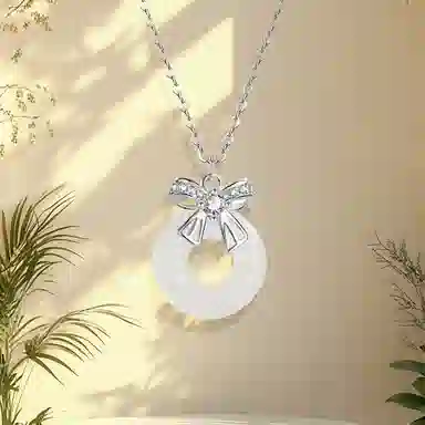 【高品质 I 附证书】 克兰茜 诸事顺遂新中式国风清冷感平安扣蝴蝶结小众设计高级感锁骨链 精致百搭轻奢气质好运 玉髓 项链 女款