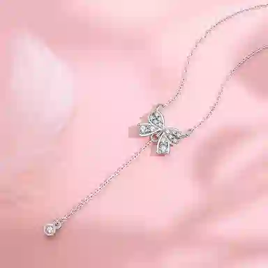 克兰茜 蝴蝶结流苏吊坠 精致轻奢优雅小众高级感锁骨链 合金 项链 女款 银色