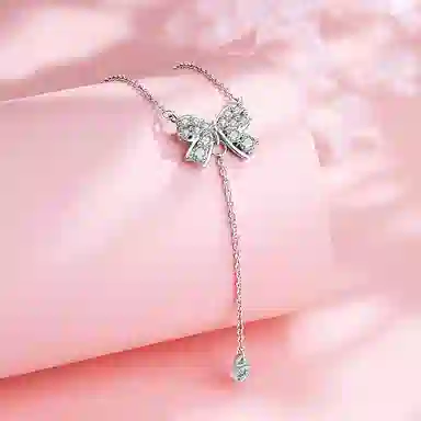 克兰茜 蝴蝶结流苏吊坠 精致轻奢优雅小众高级感锁骨链 合金 项链 女款 银色