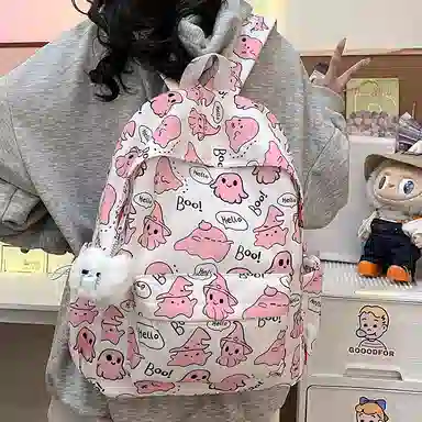 草丛喵喵喵 可爱小幽灵百搭高颜值小众 尼龙 双肩包 女款 多色