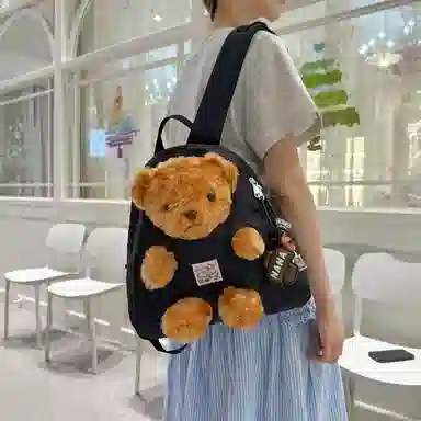 草丛喵喵喵 可爱小熊高颜值百搭时尚 尼龙 双肩包 女款 多色