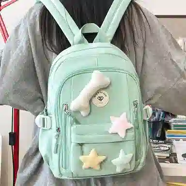 草丛喵喵喵 星星图案小众设计高级感可爱简约百搭 尼龙 双肩包 女款 多色