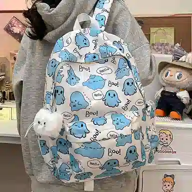 草丛喵喵喵 可爱小幽灵百搭高颜值小众 尼龙 双肩包 女款 多色