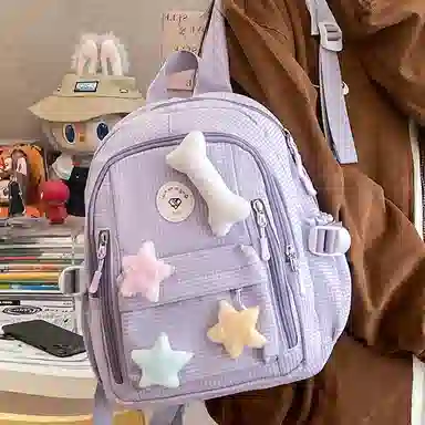 草丛喵喵喵 星星图案小众设计高级感可爱简约百搭 尼龙 双肩包 女款 多色