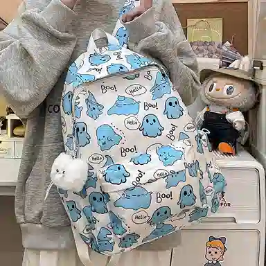 草丛喵喵喵 可爱小幽灵百搭高颜值小众 尼龙 双肩包 女款 多色