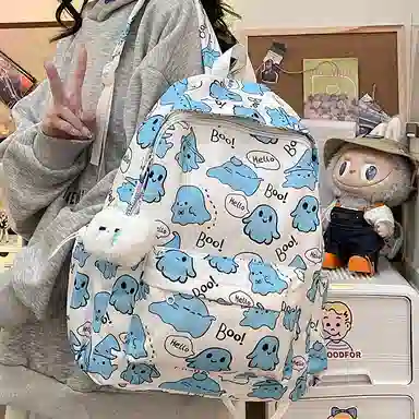 草丛喵喵喵 可爱小幽灵百搭高颜值小众 尼龙 双肩包 女款 多色