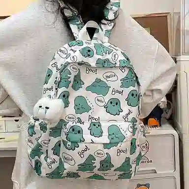 草丛喵喵喵 可爱小幽灵百搭高颜值小众 尼龙 双肩包 女款 多色