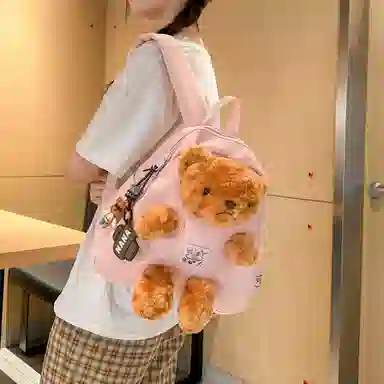 草丛喵喵喵 可爱小熊高颜值百搭时尚 尼龙 双肩包 女款 多色