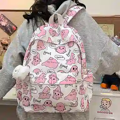 草丛喵喵喵 可爱小幽灵百搭高颜值小众 尼龙 双肩包 女款 多色