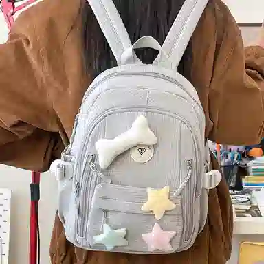 草丛喵喵喵 星星图案小众设计高级感可爱简约百搭 尼龙 双肩包 女款 多色