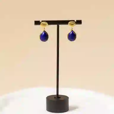 心若莲华 新中式 青金石 贝壳 名贵玉石耳环 女款