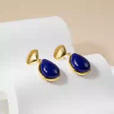 心若莲华 新中式 青金石 贝壳 名贵玉石耳环 女款