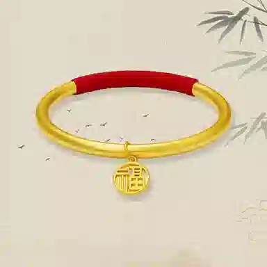 重庆金店 国潮新中式轻奢精致简约小众设计高级感古法新中式复古福牌 合金 手镯 男女同款情侣款