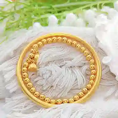 重庆金店 两世欢莲蓬 国潮新中式轻奢精致小众设计高级感古法叠戴和和美美素圈圆珠串珠手饰 合金 手镯 通用