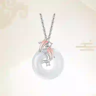 重庆金店 鸿运锦鲤平安扣项链 新中式国潮风简约轻奢雅韵显白高级感福牌转运上岸首饰礼品物 玉髓 手链 女款