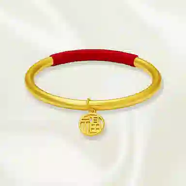 重庆金店 国潮新中式轻奢精致简约小众设计高级感古法新中式复古福牌 合金 手镯 男女同款情侣款