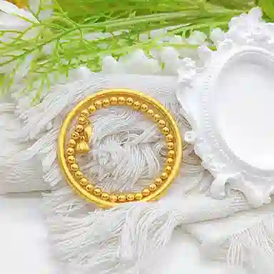 重庆金店 两世欢莲蓬 国潮新中式轻奢精致小众设计高级感古法叠戴和和美美素圈圆珠串珠手饰 合金 手镯 通用