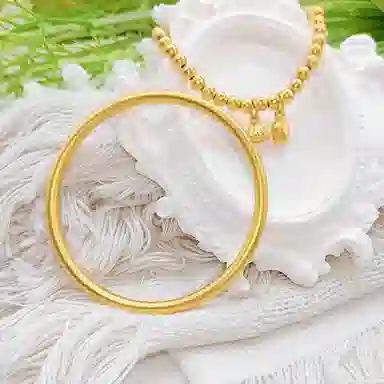 重庆金店 两世欢莲蓬 国潮新中式轻奢精致小众设计高级感古法叠戴和和美美素圈圆珠串珠手饰 合金 手镯 通用