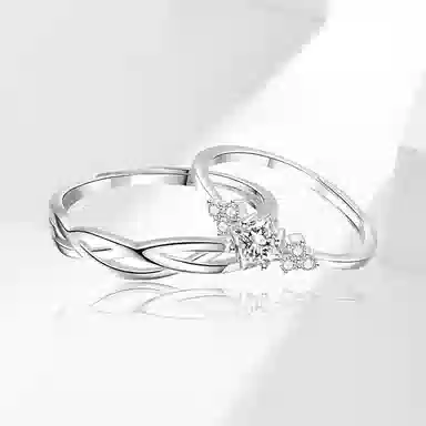 【999足银】 永恒旋律 钟爱久久对戒交织款 浪漫精致女友心动高级感 开口戒可调节 恋爱表白约会学生告白纪念日 纯银 戒指 男女同款情侣款