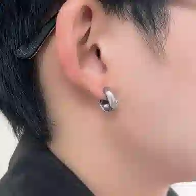 永恒旋律 冷淡风潮酷无耳洞耳饰中性风个性简约时尚百搭痞帅 嘻哈街头大气 钛钢 耳夹 男女同款情侣款 银色 手提袋礼盒装