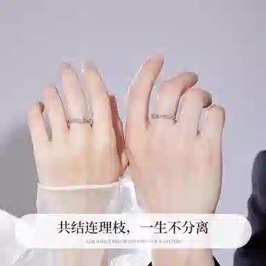 【999足银&比翼连枝】 永恒旋律 国风浪漫精致连理枝对戒 钟爱久久爱情交织 甜蜜告白女友心动高级感开口戒可调节 纯银 戒指 男女同款情侣款