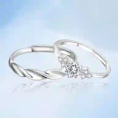 【999足银】 永恒旋律 钟爱久久系列初恋对戒 浪漫精致女友心动高级感 开口戒可调节 恋爱表白约会学生告白纪念日 纯银 戒指 男女同款情侣款