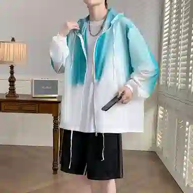 玉儿恋 多巴胺穿搭美式复古宽松休闲学生高街头风渐变色连帽长袖防风紫外线登山衣旅游户外徒步旅行露营运动无性别防晒夹克外套 男女同款