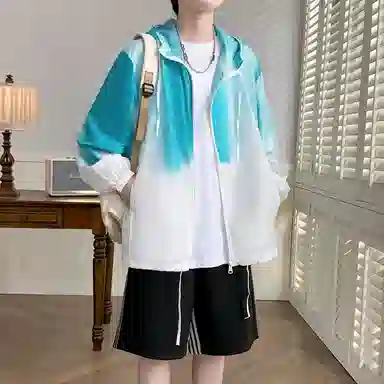 玉儿恋 多巴胺穿搭美式复古宽松休闲学生高街头风渐变色连帽长袖防风紫外线登山衣旅游户外徒步旅行露营运动无性别防晒夹克外套 男女同款