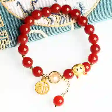 欧说珠宝 新中式大气本命年招财纳福佛珠一鹿有你小鹿福牌挂件圆珠 玛瑙 手串 男女同款情侣款