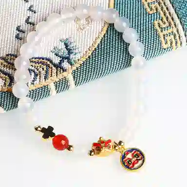 欧说珠宝 小众精致福牌挂件可爱风大气招财招桃花圆珠 玛瑙 手串 男女同款情侣款