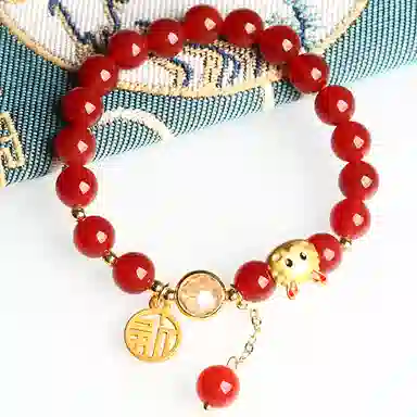 欧说珠宝 新中式大气本命年招财纳福佛珠一鹿有你小鹿福牌挂件圆珠 玛瑙 手串 男女同款情侣款