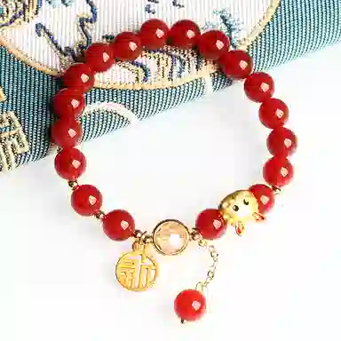 欧说珠宝 新中式大气本命年招财纳福佛珠一鹿有你小鹿福牌挂件圆珠 玛瑙 手串 男女同款情侣款