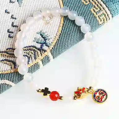 欧说珠宝 小众精致福牌挂件可爱风大气招财招桃花圆珠 玛瑙 手串 男女同款情侣款