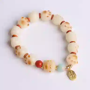 欧说珠宝 招财纳福国潮转运珠 雕刻小脚丫 新中式文玩佛珠 菩提根 手串 女款